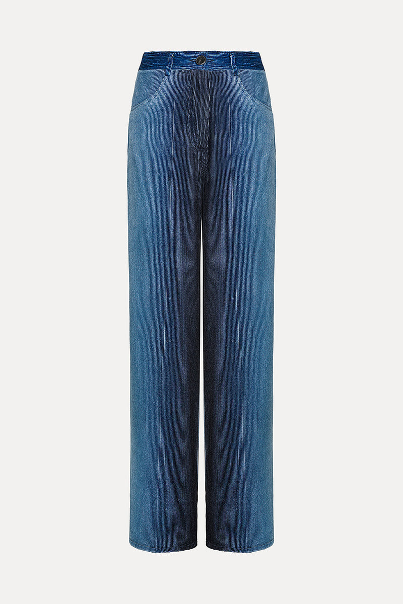 DEGRADE DENIM VELVET WIDE LEG PANTS