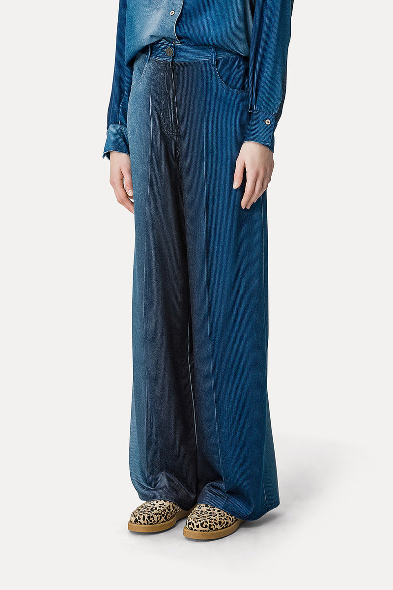 DEGRADE DENIM VELVET WIDE LEG PANTS