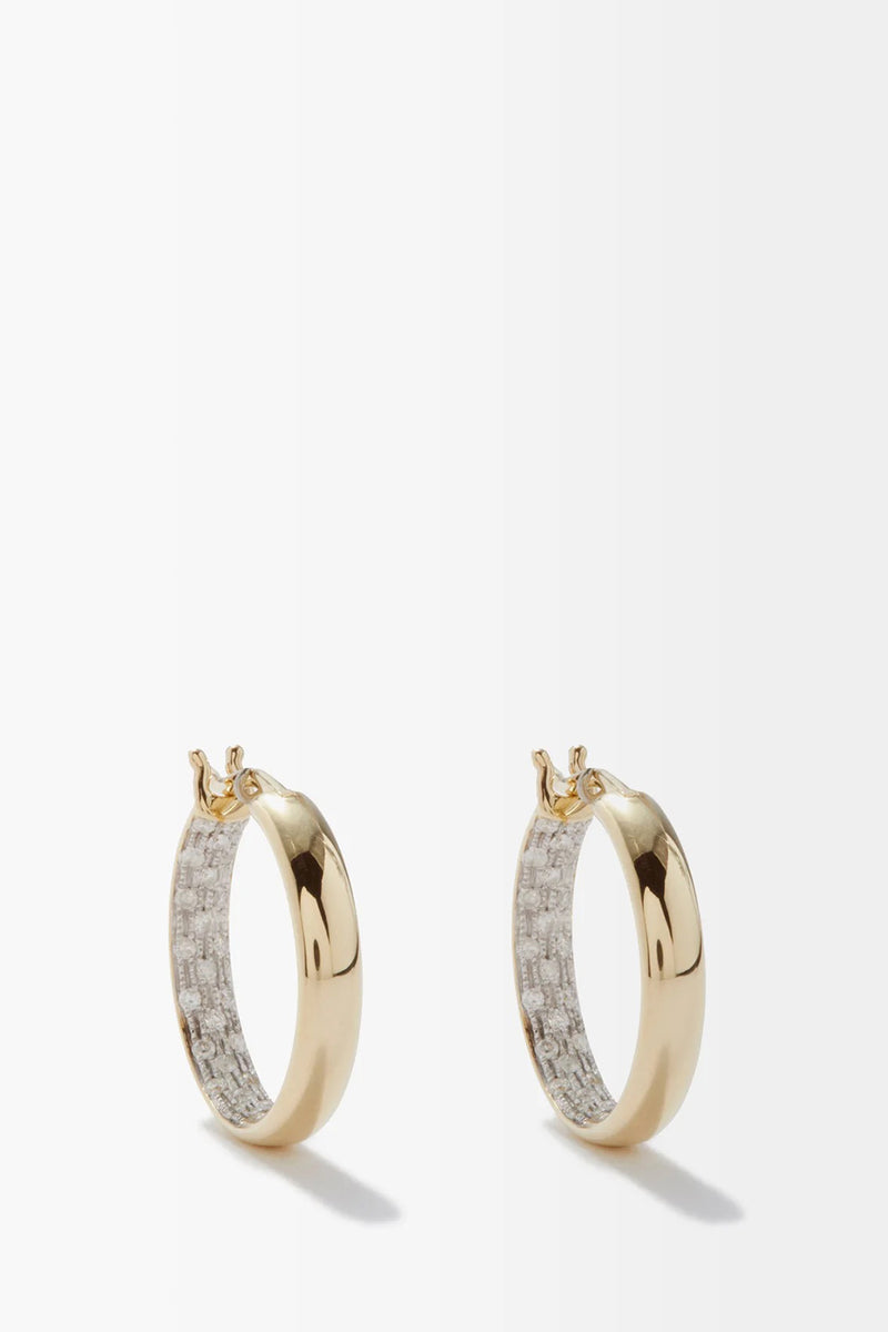 SMALL PAIR OF YELLOW GOLD AND DIAMOND HOOP EARRINGS