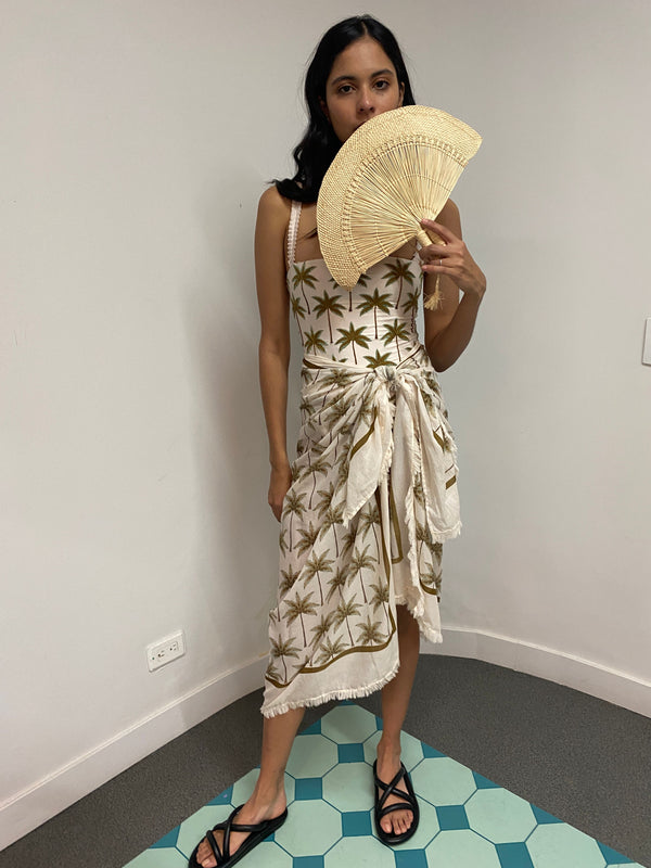 ORQUÍDEA VICTORIA PALM TREE PRINT SARONG IN NATURAL