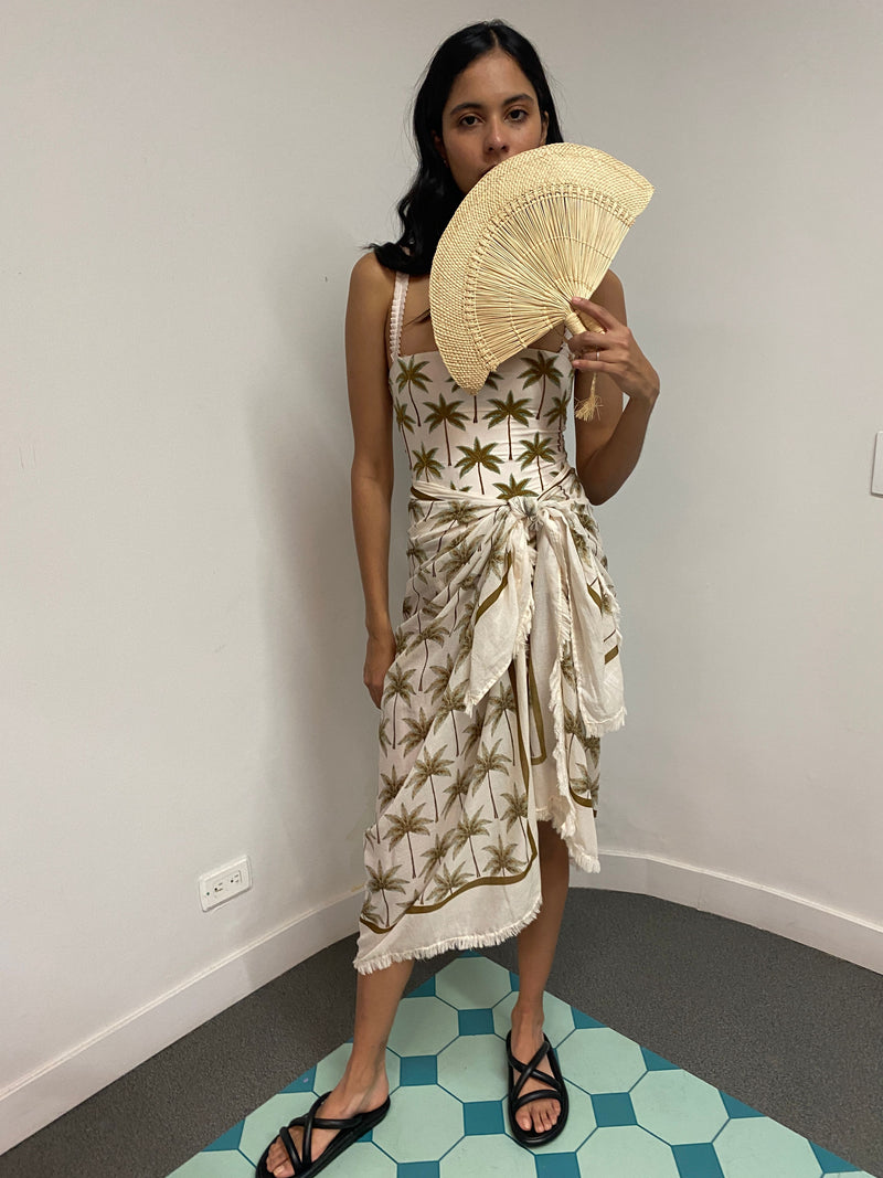 ORQUÍDEA VICTORIA PALM TREE PRINT SARONG IN NATURAL
