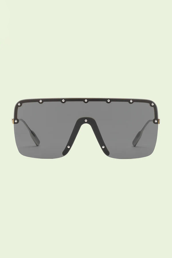 MASK-SHAPED SUNGLASSES IN GOLD AND SILVER TONED METAL