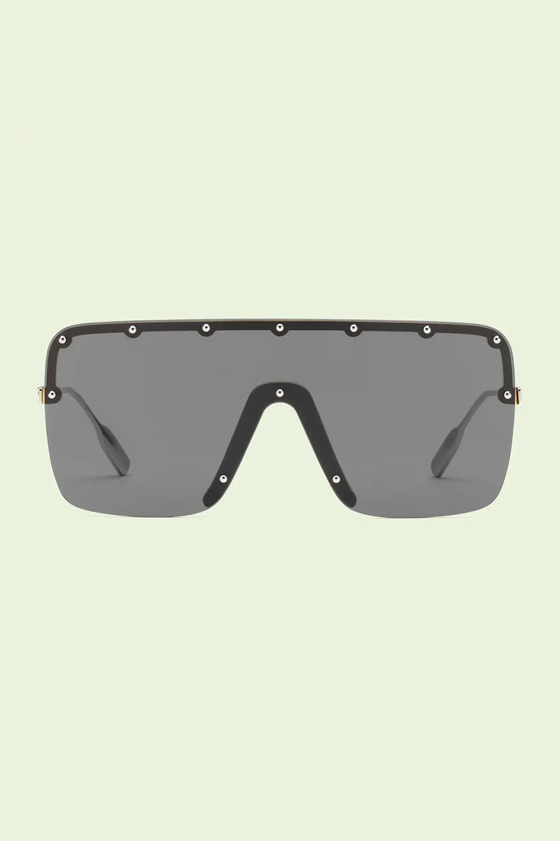 MASK-SHAPED SUNGLASSES IN GOLD AND SILVER TONED METAL