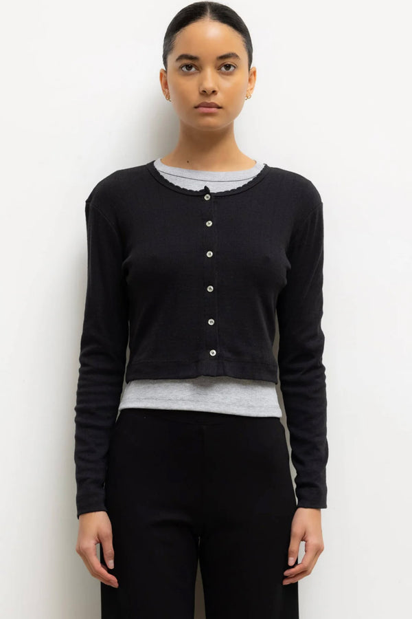 POINTELLE CROP CARDIGAN