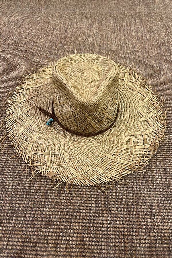 CARIBE STRAW HAT WITH TURQUOISE AND LEATHER BAND