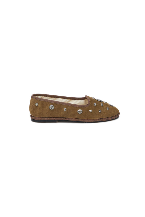 FRUTATE SUEDE FLAT WITH EMBELLISHMENTS