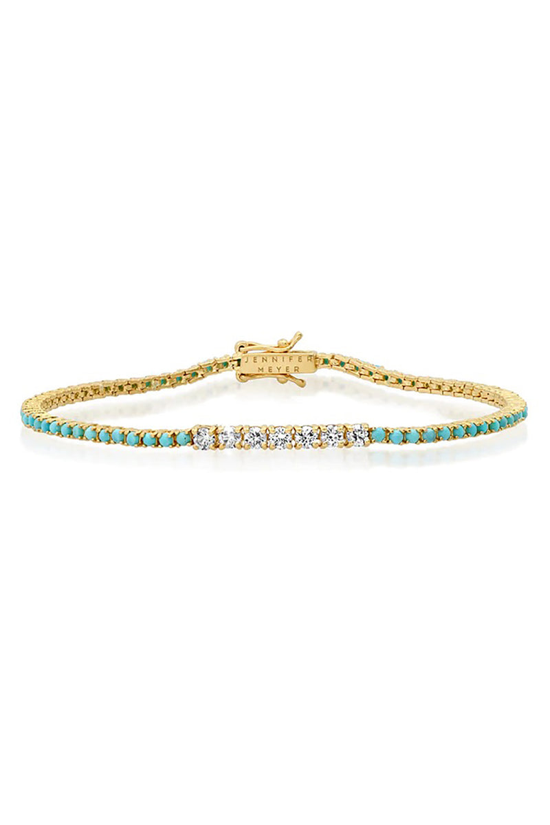 SMALL 4-PRONG TURQUOISE TENNIS BRACELET WITH LARGE DIAMOND ACCENT