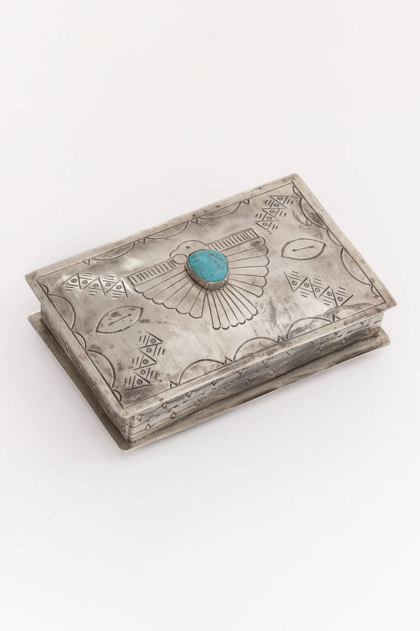 SILVER STAMPED THUNDERBIRD BOX WITH TURQUOISE