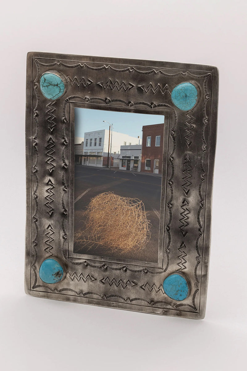 SILVER STAMPED 5"X7" FRAME WITH TURQUOISE