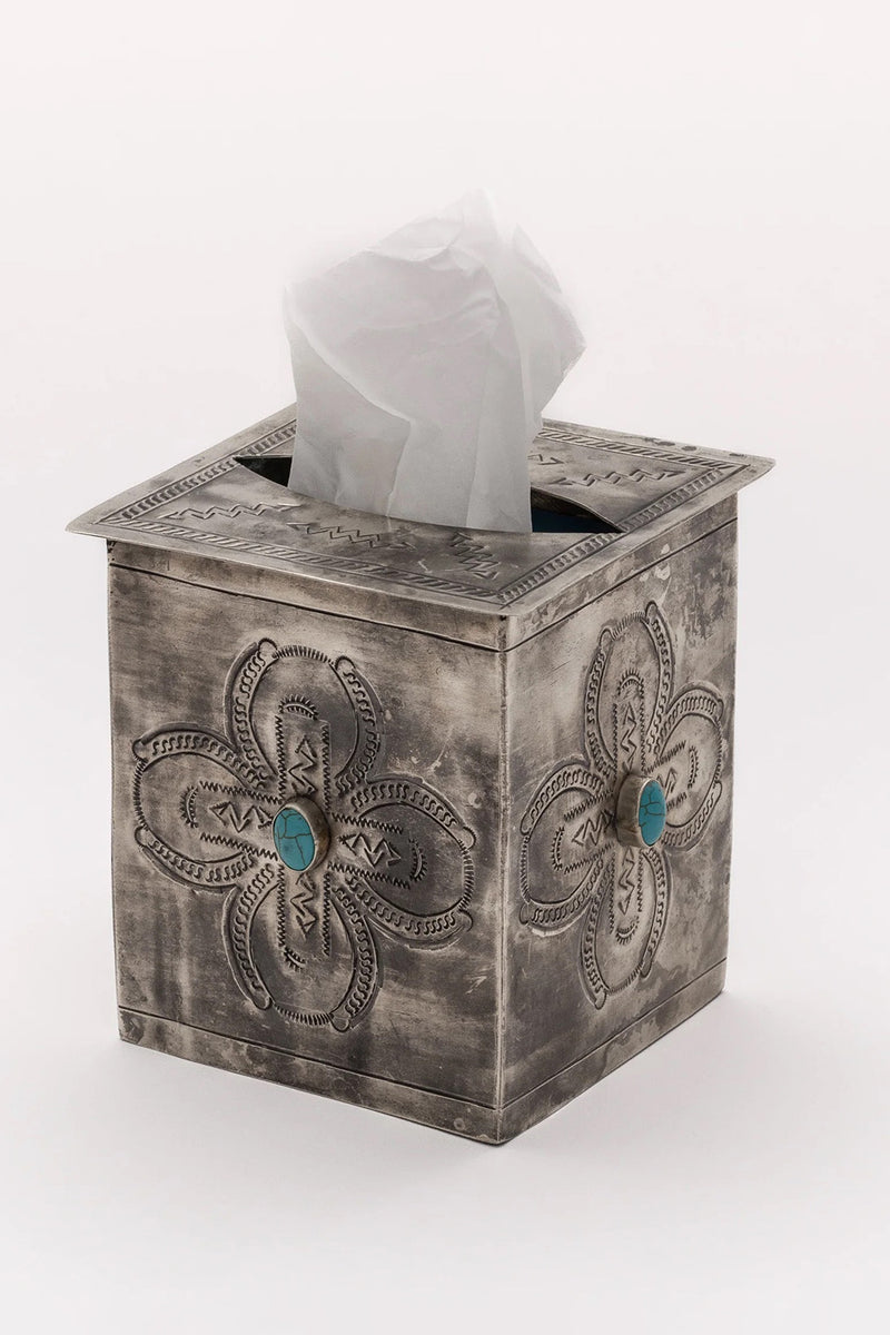 STAMPED TISSUE BOX COVER WITH SILVER