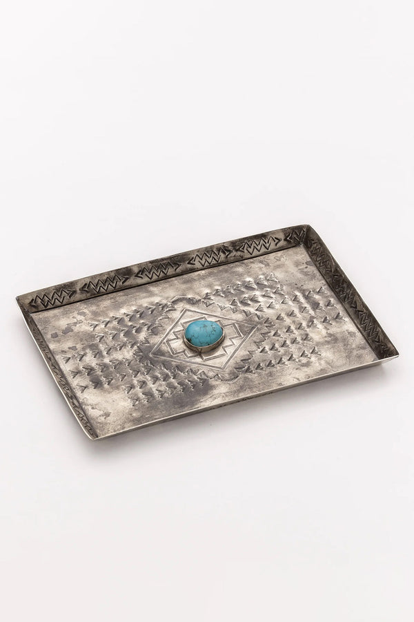 MEDIUM SILVER STAMPED TRAY WITH TURQUOISE (Copy)