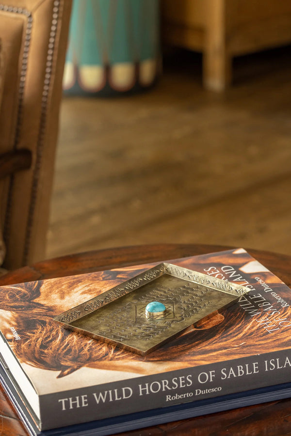 MEDIUM SILVER STAMPED TRAY WITH TURQUOISE (Copy)