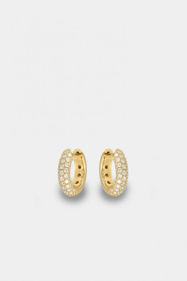 PAIR OF YELLOW GOLD AND DIAMOND HUGGIE HOOPS