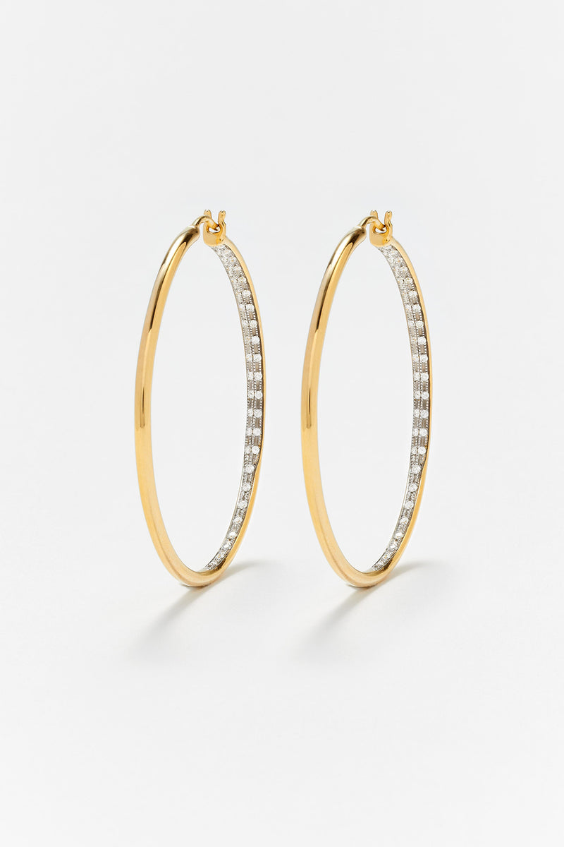MAXI PAIR OF YELLOW GOLD AND DIAMOND HOOP EARRINGS