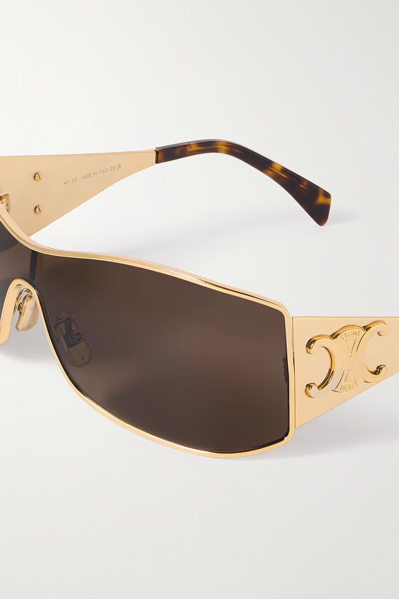 RECTANGULAR-FRAME GOLD-TONE SUNGLASSES