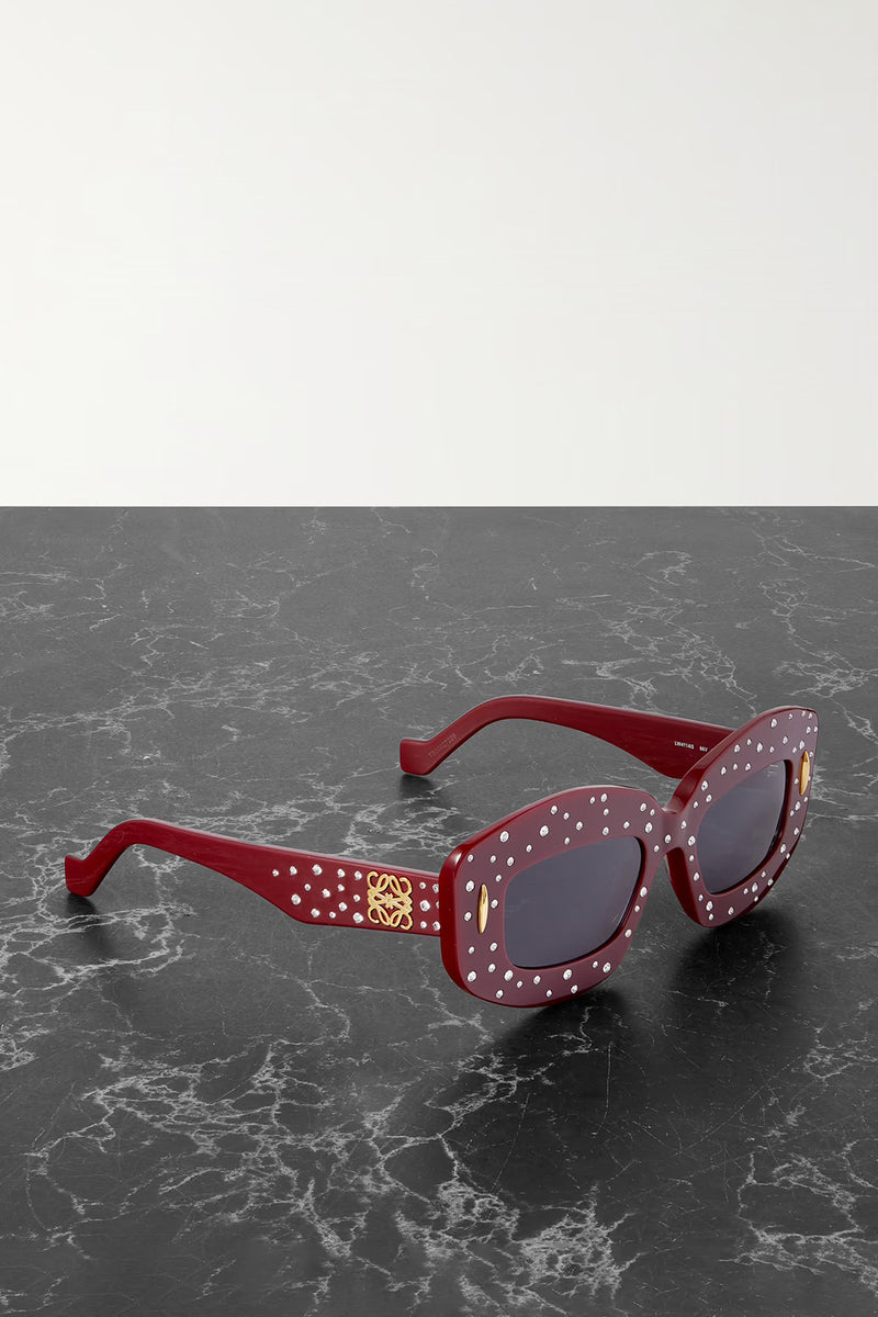 OVERSIZED SQUARE-FRAME CRYSTAL-EMBELLISHED ACETATE SUNGLASSES