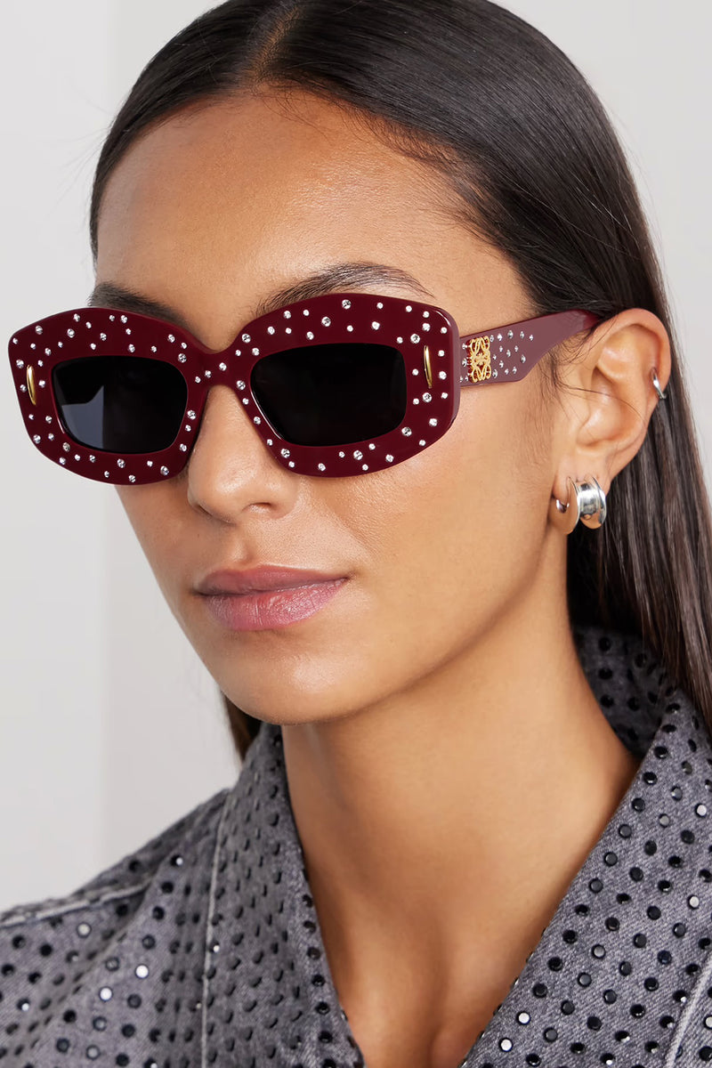 OVERSIZED SQUARE-FRAME CRYSTAL-EMBELLISHED ACETATE SUNGLASSES