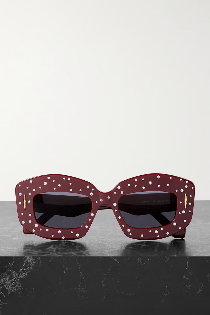 OVERSIZED SQUARE-FRAME CRYSTAL-EMBELLISHED ACETATE SUNGLASSES