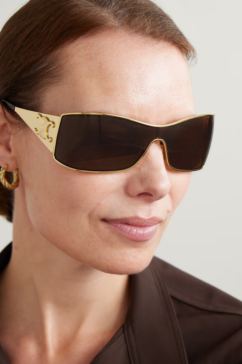 RECTANGULAR-FRAME GOLD-TONE SUNGLASSES