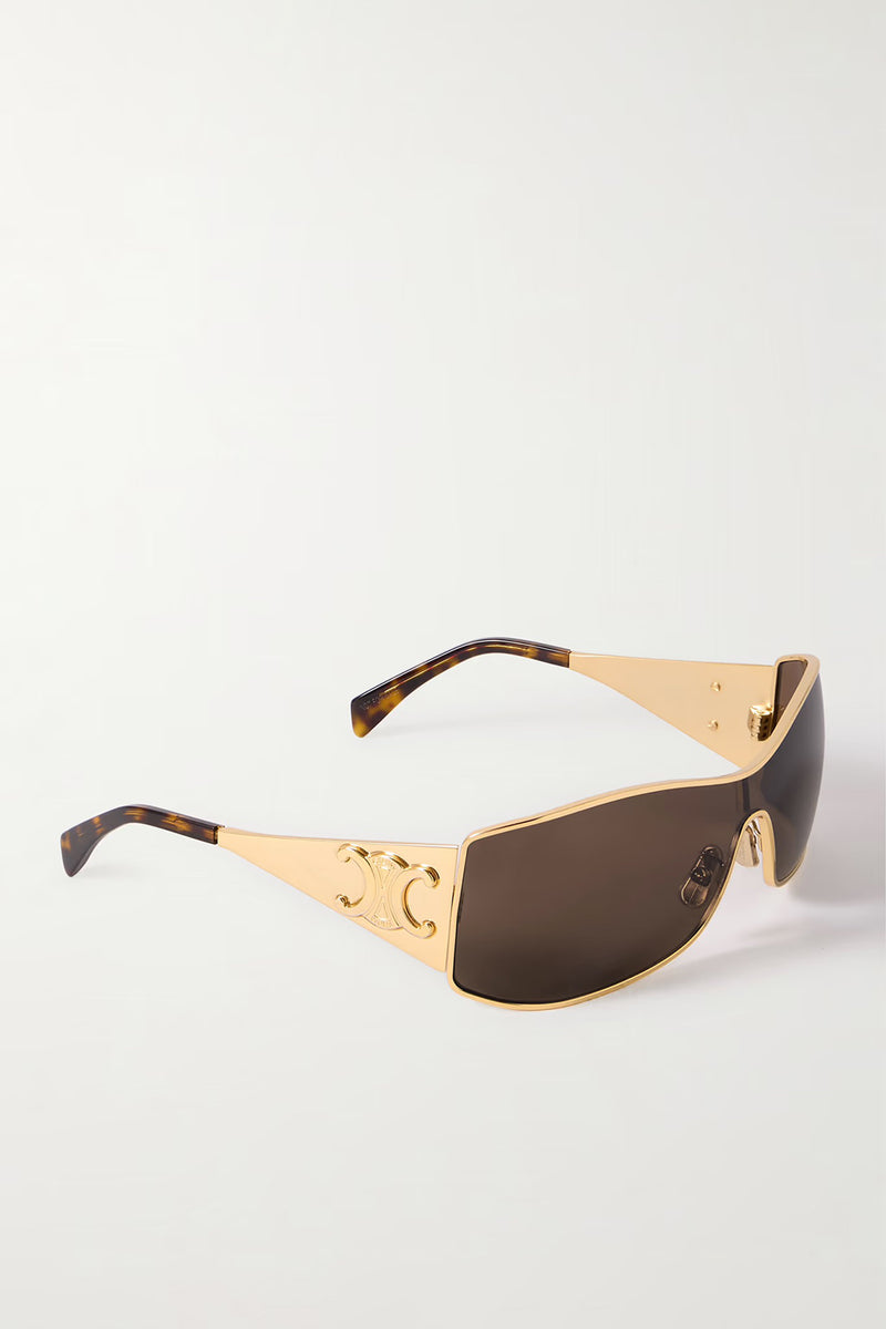 RECTANGULAR-FRAME GOLD-TONE SUNGLASSES