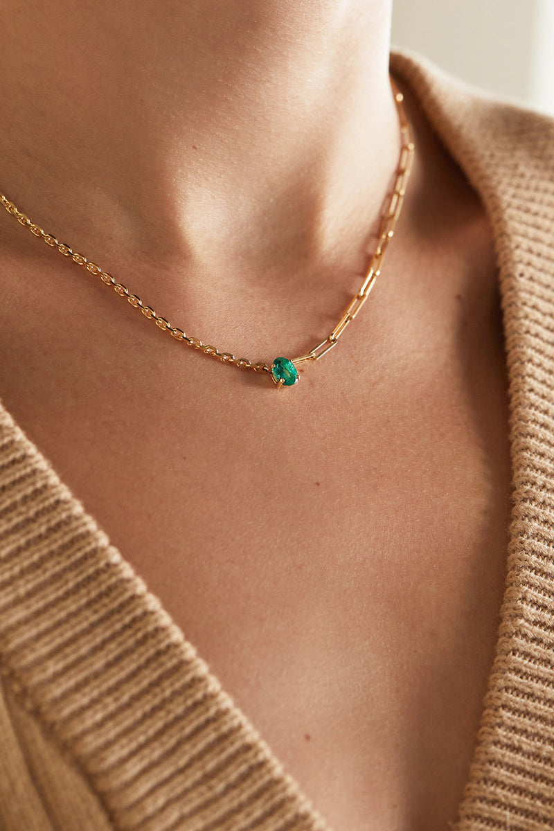 MAXI SOLITAIRE EMERALD NECKLACE IN 18K YELLOW GOLD