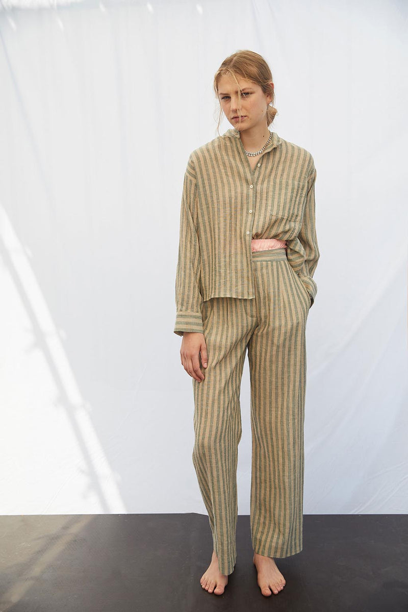 CIDADELA STRIPED COTTON AND LINEN PANTS IN DUNE