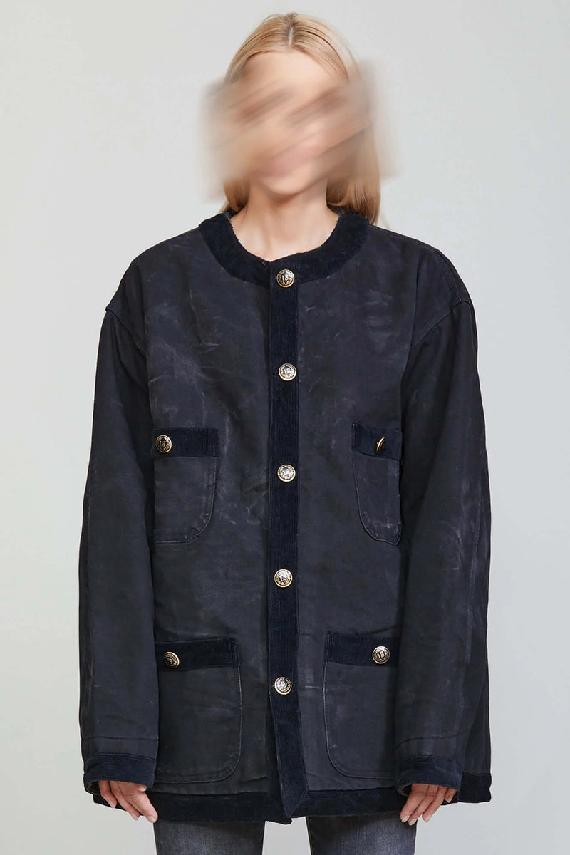 TRIMMED CHORE JACKET IN SHADOW BLACK