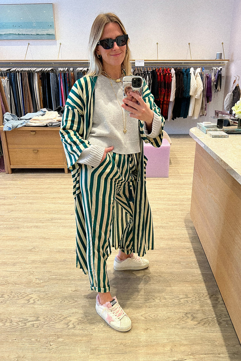 THE BIANCA PANT IN THICK STRIPE IVORY AND GREEN