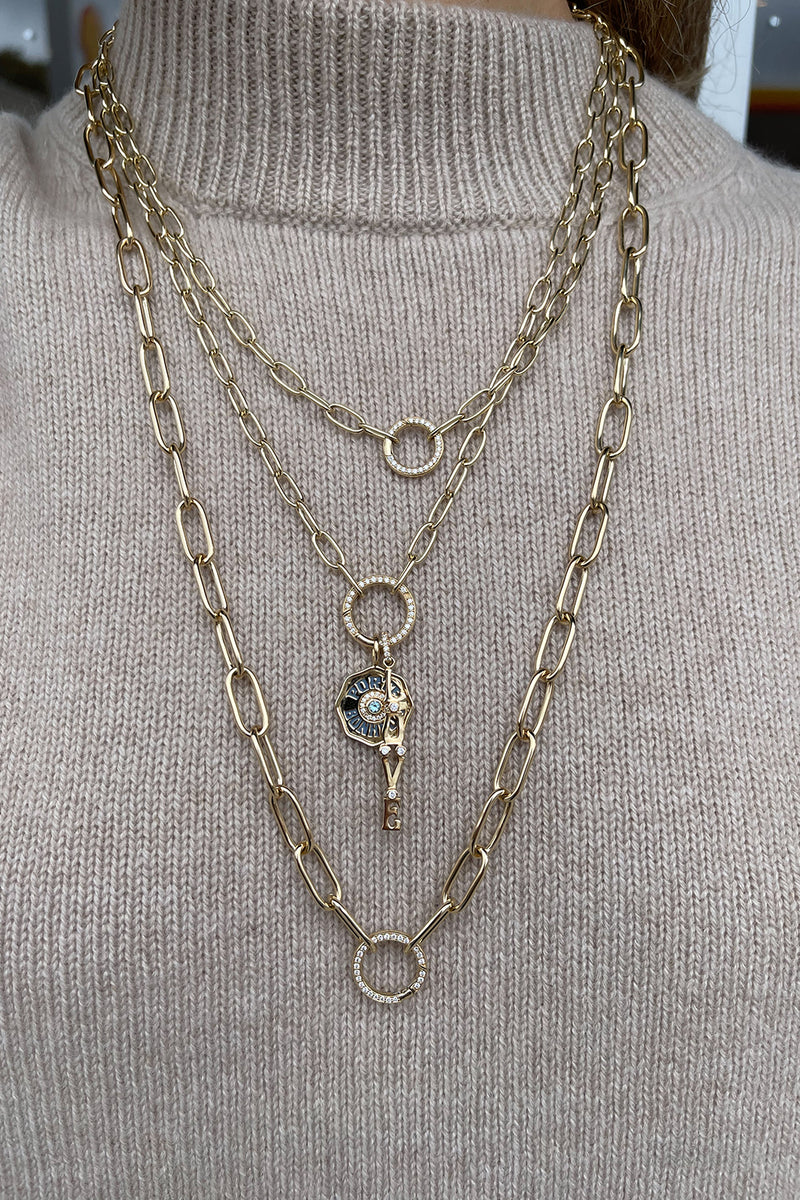 26" SARDINIA 3 18K GOLD CHAIN WITH PAVE CLASP 3 NECKLACE
