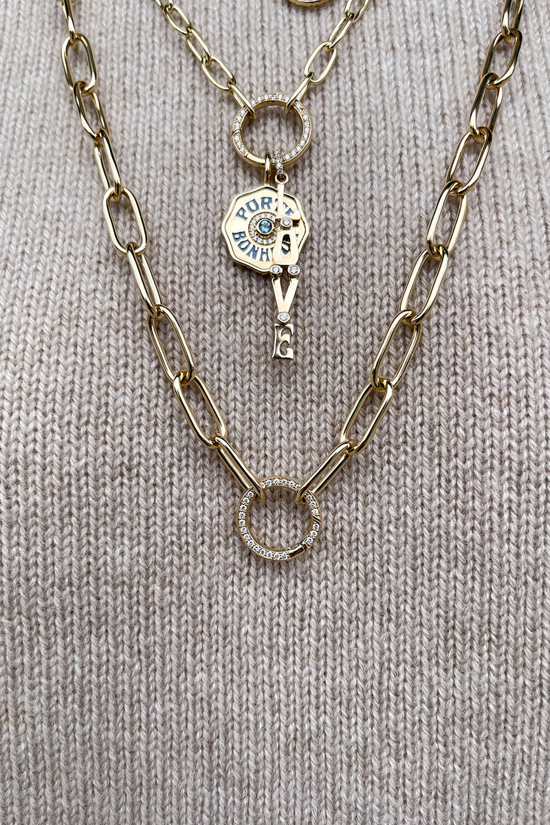 26" SARDINIA 3 18K GOLD CHAIN WITH PAVE CLASP 3 NECKLACE
