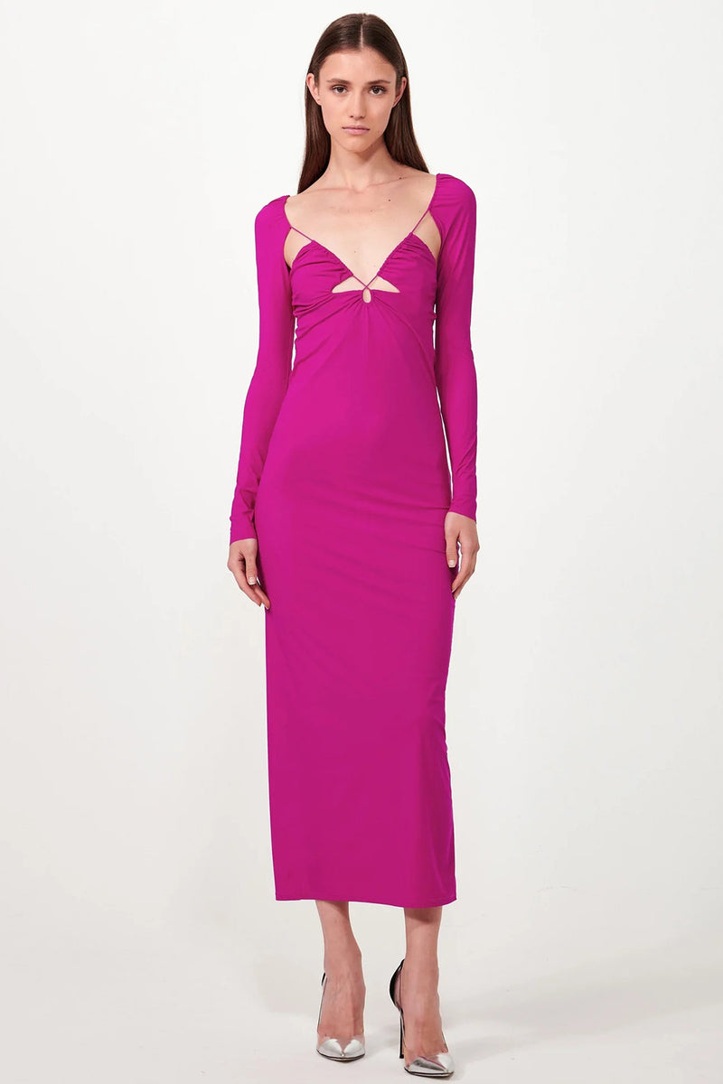 ISSAD DRESS WITH SLEEVES IN PURPLE PINK