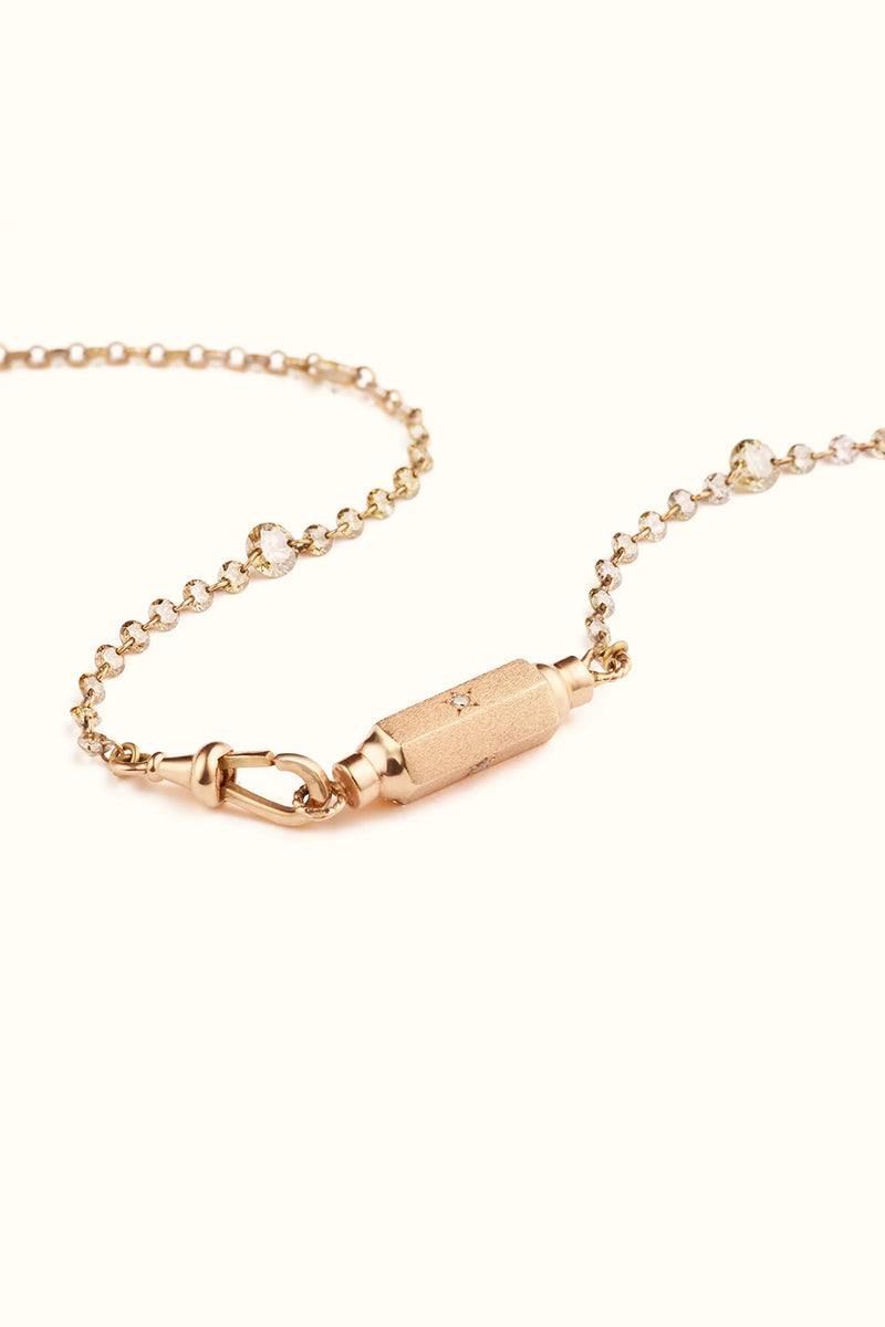 18K ROSE GOLD MICRO COCO LOCKET ON A RIVER DIAMOND CHAIN