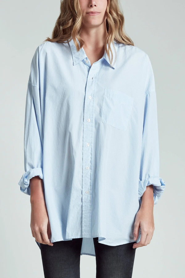 DROP NECK OXFORD SHIRT IN BLUE AND WHITE STRIPE