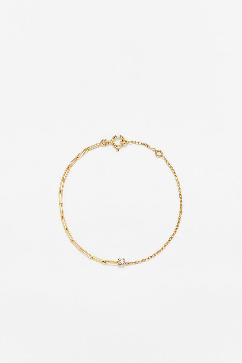 PETITE SOLITAIRE DIAMOND AND 18K YELLOW GOLD MIXED CHAIN BRACELET